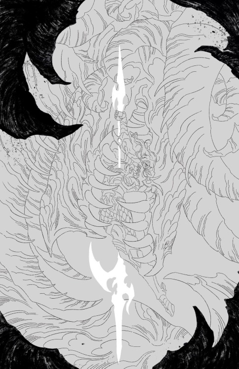 more ffxiv art~ The inks for that Estinien illustration, and also some elezen wips 