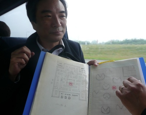 weirdlandtv:Pac-Man creator Toru Iwatani shows his original concept art for the 1980 game.