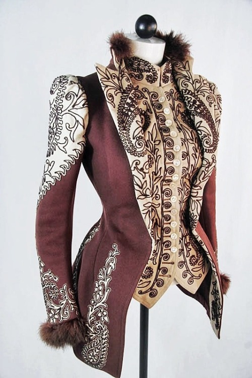 thevintagethimble:Wine and Ivory JacketJacket made of heavy wool in wine and cream. Tight fitting, h