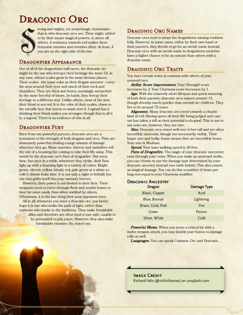 Dragonborn Half-RacesHomebrew for all of the dragonborn half-races possible with races from the PHB!