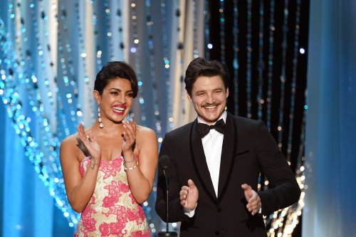 celebritiesofcolor: Priyanka Chopra and Pedro Pascal speak onstage during The 22nd Annual Screen A