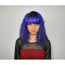 a1exzandra:  year 3. 5th semester. #bluehair #indigohair #purplehair #bangs #manicpanic #splat 