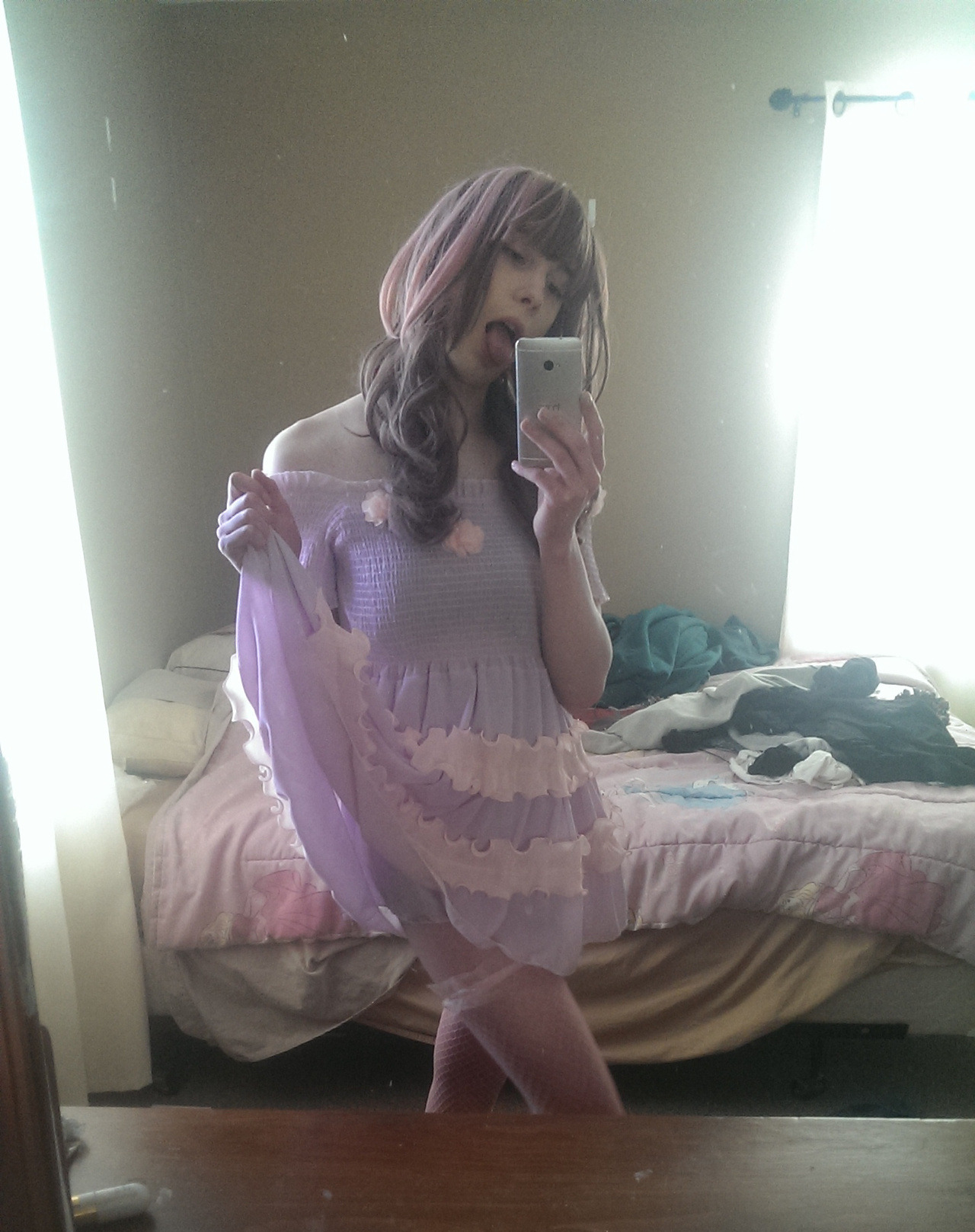 sissyjessystuff:  Me in my purple dress! I felt so girly and slutty I couldn’t