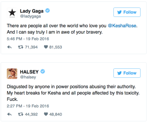 micdotcom:  Several celebrities including Kelly Clarkson, Lady Gaga, Ariana Grande and Margaret Cho have come out in support of Kesha. One comedian’s tweet made a devastatingly true point about rape culture by tying it back to Bill Cosby. 