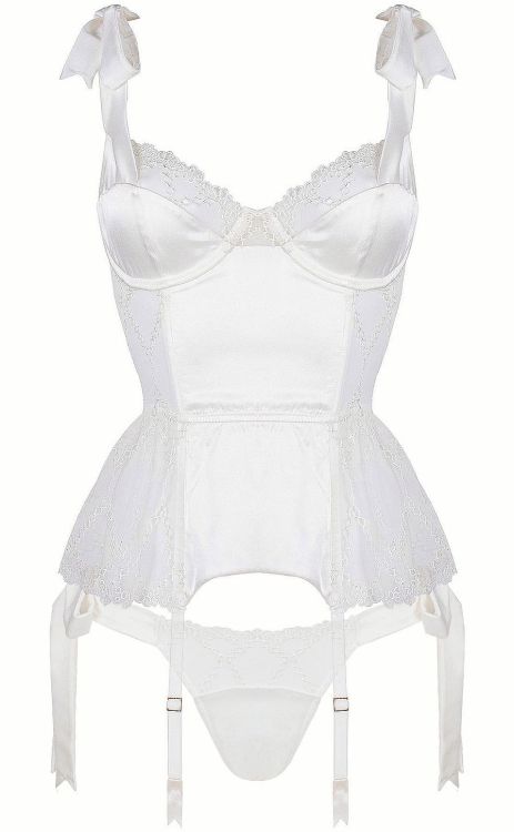 Studio Pia | Aurora • basque + tie side thong in silk satin + Broderie Anglaise inspired tulle