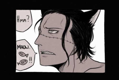 raaawrbin:  raaawrbin:  I’M SORRY THIS IS SO LONG haha but if you like One Piece, and you like Doffy/Crocodile, then I hope you enjoy! Snuck in some Gintama at the end hohoho I just couldn’t envision Crocodile going ‘meow’ or ‘nyan’ so I settled