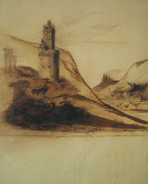 drakontomalloi:Victor Hugo - Sketches of castle ruins. Around 1840