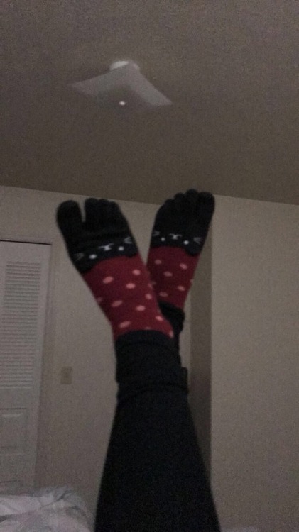 cutelilcumcoveredfeet: daddy bought me these cute kitty toe socks enjoy them & my pretty gold to