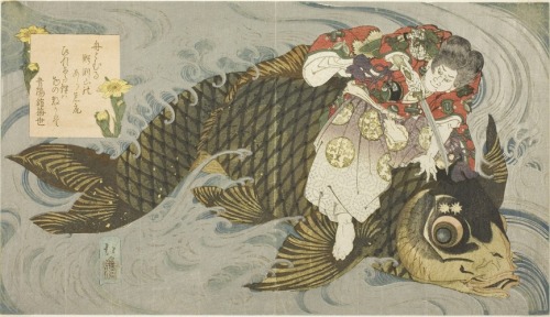 aic-asian: Oniwakamaru subduing the giant carp, Totoya Hokkei, 1825, Art Institute of Chicago: Asian