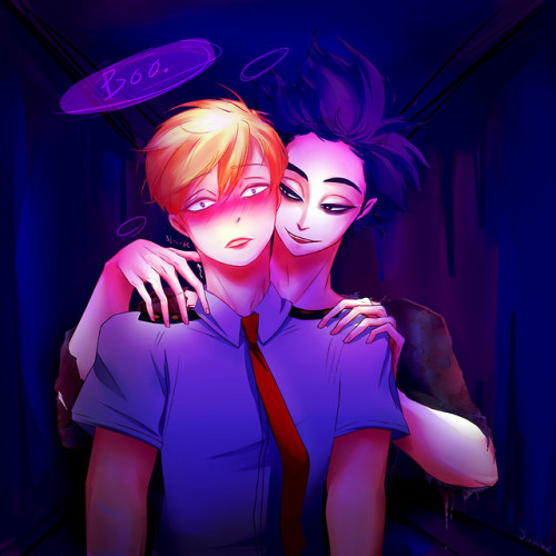 I just read the most lovely and beautiful monoshin concept fic and I had to draw the Haunted House s