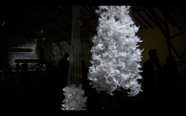 from89:  Artist Isa Barbier suspends gull feathers in geometric arrangements. 