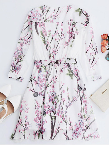 niseu:Floral Surplice Chiffon Flowy Dress