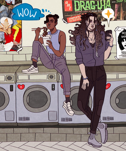 sagasofsundry: rabdoidal: fuckin uhh modern AU i guess, and they meet in a laundromat? im just tryin