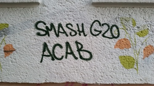 Some anti-G20 graffiti seen around Berlin.Also check out: An Anarchist Guide to the July 2017 G20 Su