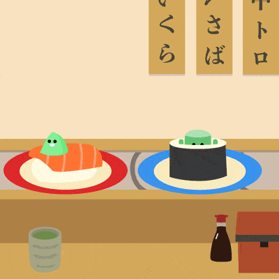 sushi animationお寿司のうごくやつ作りましたʕ•ᴥ•ʔaftereffectsとillustratorを使用しました。基本的なaftereffectの操作はできるようになったなーという感