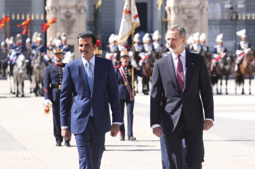 May 17, 2022: King Felipe and Queen Letizia offer an official welcome to Sheikh Tamim bin Hamad Al T