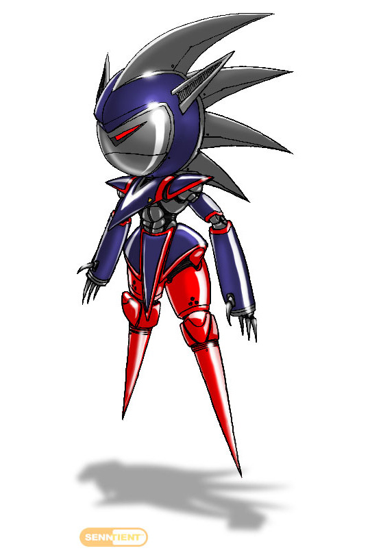 Digital art of mecha sonic with a streamlined futuristic design