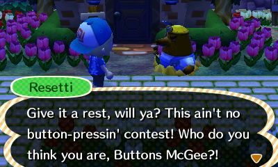 fuckyeah-animalcrossing:  flabbeycrossing:  shit sorry  i love how nintendo noticed we button mash through his whole speech 