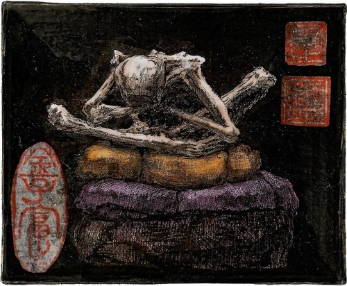 jareckiworld:Tomiyuki Kaneko  -  Northeast Mystery   (mineral pigment, watercolor, pen, varnish, gol