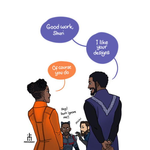 “Shuri giving some of the Avengers new looks”Artwork by PencilHead7Twitter  |  Instagram  |  Deviant