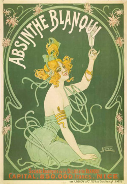 fuckyeahvintageillustration:  Poster design by Nover aka L. Revon advertising ‘Absinthe Blanqui’, ca. 1900. Source 