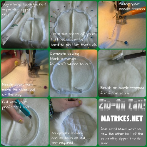 matrices:
“ How to make a zip on tail!  A tutorial for skilled tailors. This guide teaches you how to create a zip-on tail so you can have a beautiful smooth transition between bodysuit and tail that is still removable for washing or storage!
There’s...