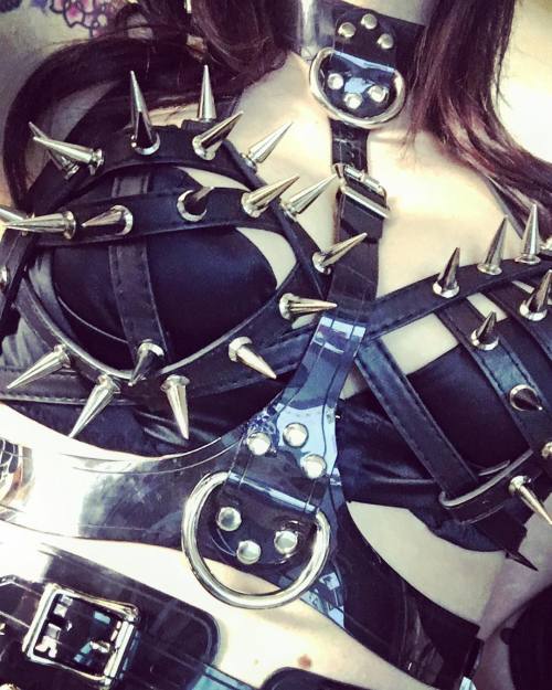 lynnpops:  Ready for war 🗡 #femdom #spikes #pvc #dominatrix #leather #harness