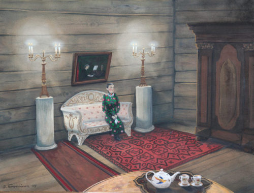 Emigrant (Waiting)   -  Seppo Tamminen , 2005.Finnish, 1944-2012Gouache, 102,4 x 77,8 cm.