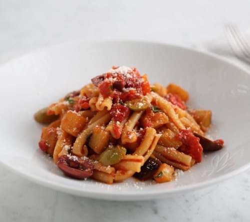 Lightly fried eggplant makes this pasta dish a vegetarian delight.Barilla® Collezione Casarecce with