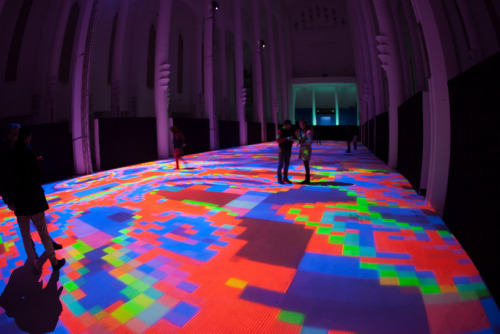 archiemcphee:  For a public installation entitled Magic Carpets 2014, French artist Miguel Chevalier transformed the floor of the Sacré Coeur cathedral in Casablanca, Morocco into an interactive psychedelic light show choreographed to music by Michel