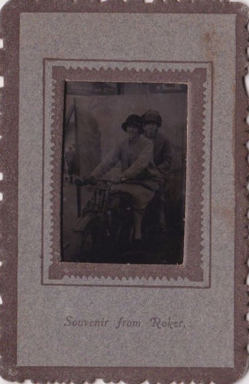 Women on motorcycle tintype - found photo via ebay
