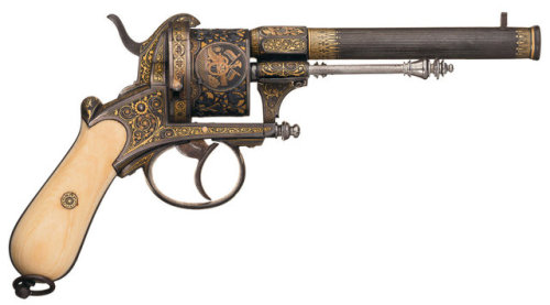 peashooter85 - Gold damascened pinfire revolver with ivory...