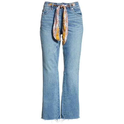 aqua-ta: Women’s Free People Belt Out High Waist Crop Bootcut Jeans ❤ liked on Polyvore (see m