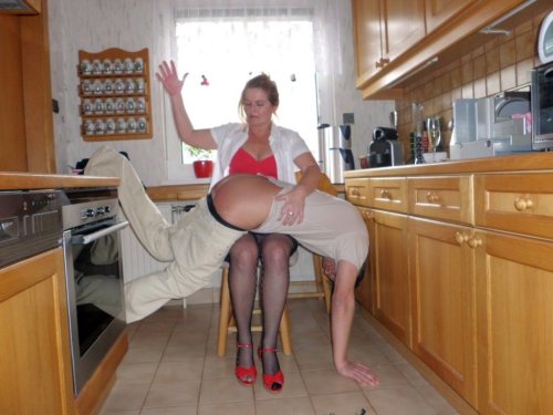 spanking-ladies-naughty-boys:  I get a lot of my spankings in the kitchen  Me too