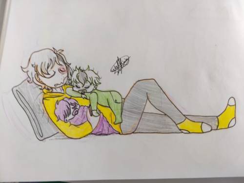 croftersgamer:Young self-preservation taking a nap with baby Criativity and baby Anxiety after a ree