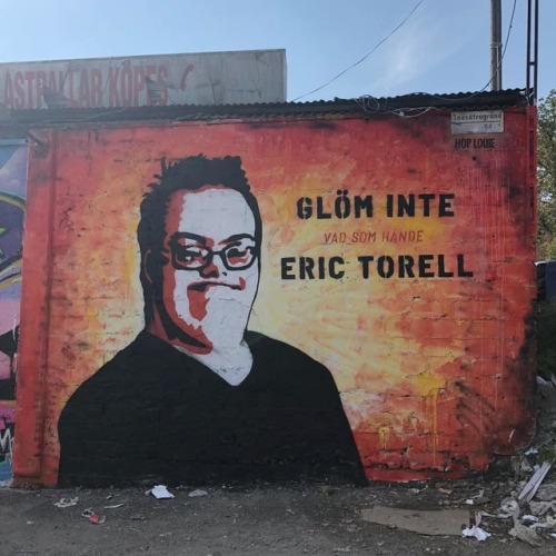 Memorial graffiti for Eric Torell. On August 3rd 2018, Eric was shot 25 times by police for standing