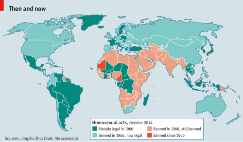 mapsontheweb:Legality of homosexuality in 1966 and 2014.