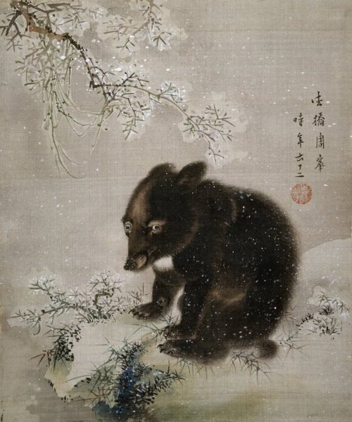 gardenofthefareast:Black Bear Cub in SnowMori Shûhô