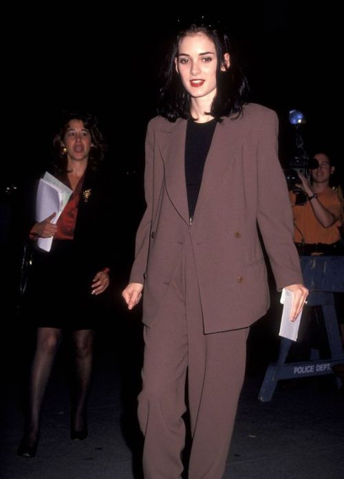 pleats-me:Winona Ryder in a suit at the Little Man Tate Premiere, October 1991.