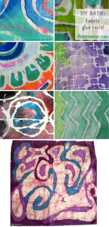 DIY Faux Batik Tutorial from Pearmama. Rather than using hot wax as a &ldquo;resist&rdquo; and then 