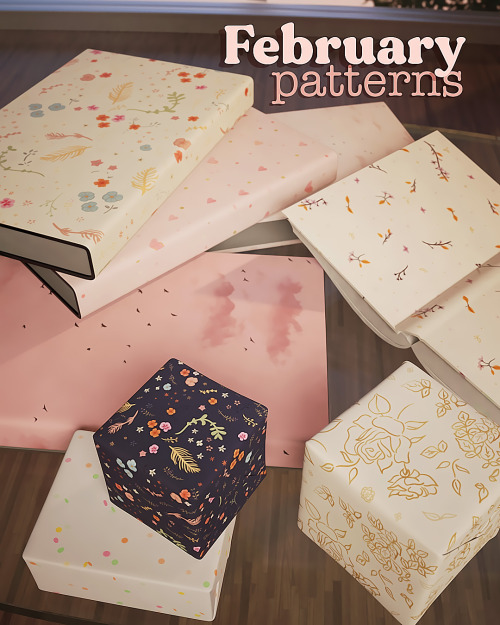 February patternsHello! These were inspired by winter, daydreams about spring & the upcoming Val