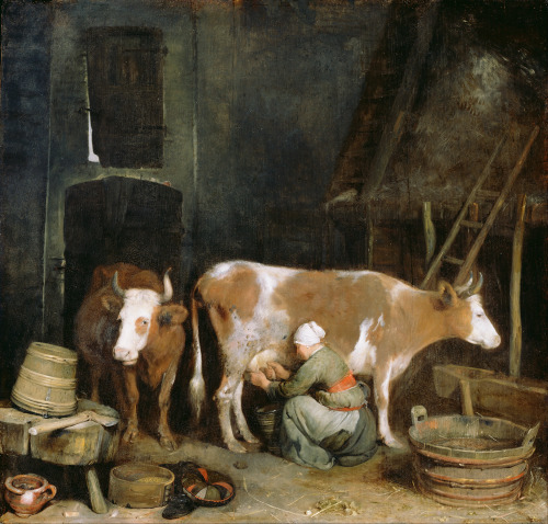 A Maid Milking a Cow in a Barn, Gerard ter Borch, ca. 1652-54