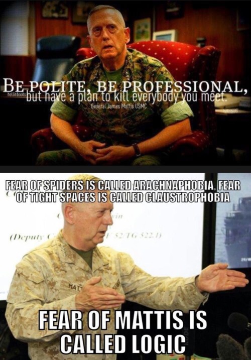 dedicatedredneck:  nerd-marine:  takesabeating:  ctn-nope:  allamericanaltright:  southernsideofme:  General “Mad Dog” Mattis for President   These made my day   Rah. Kill. Yut.  Yes!!!!  Mattis - Fick 2016  Mattis for president  Haha fuck yes, I’ve