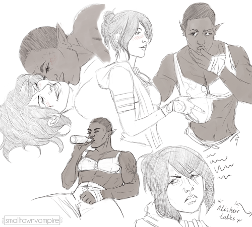 mimibayra:sketches for FF (again), with my Wardens Kya &amp; Duuna and their girlfriends ✿