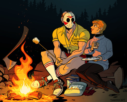 c2ndy2c1d:Jason making s'mores for his mommy after a long day! Based off my Camp counselor Jason! AU