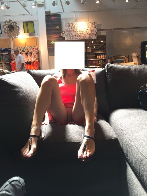 flashinginstores: Too bad we can’t see this naughty girl’s face, but I guess, you can’t have your f
