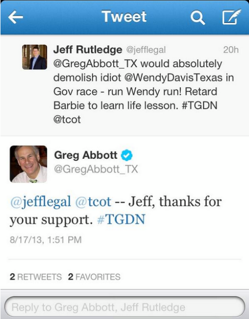 politicalmachine:Top adviser to Greg Abbott, the Republican candidate for Governor of Texas, tweets 