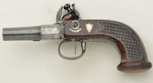 Ornate LePage a Paris flintlock pocket pistol, France, early 19th century.