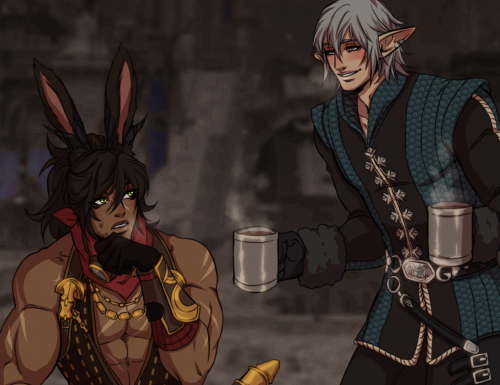 Haurchefant and my wol Rhy’li @ the ishgardian restoration..!! (we could have had it all-)