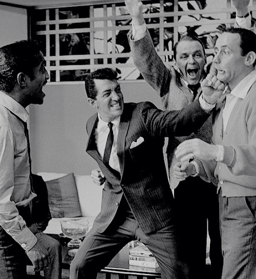 iamdinomartins: Sammy Davis Jr, Dean Martin, Frank Sinatra, and Joey Bishop  on the set of Ocean’s 1